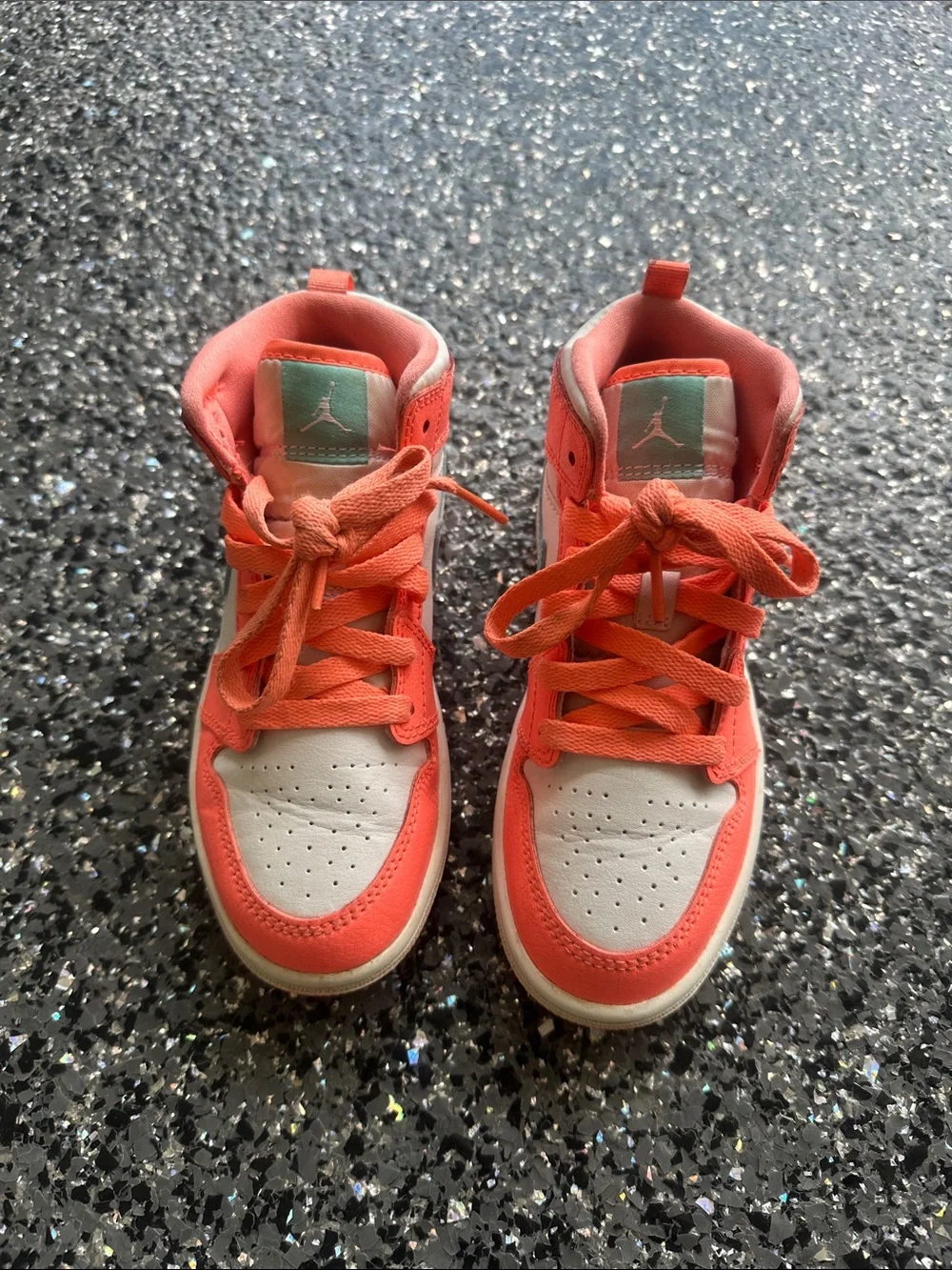 Kids Coral and White High-Top Sneakers Nike Jordans